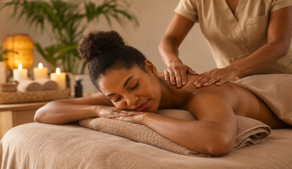 Serene spa massage experience in warm ambiance